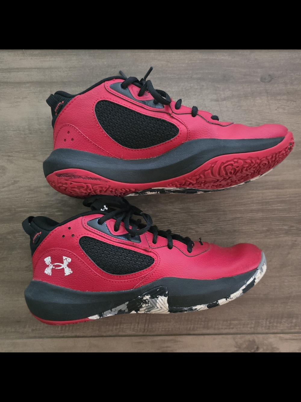 Under Armour Kids Red and Black Basketball Sneakers, Size 6Y